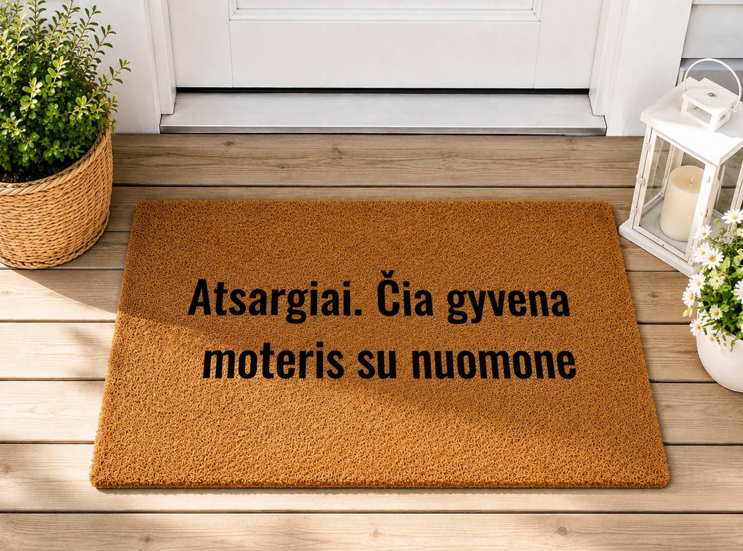 Handmade doormat "Caution. Here lives a woman with an opinion"