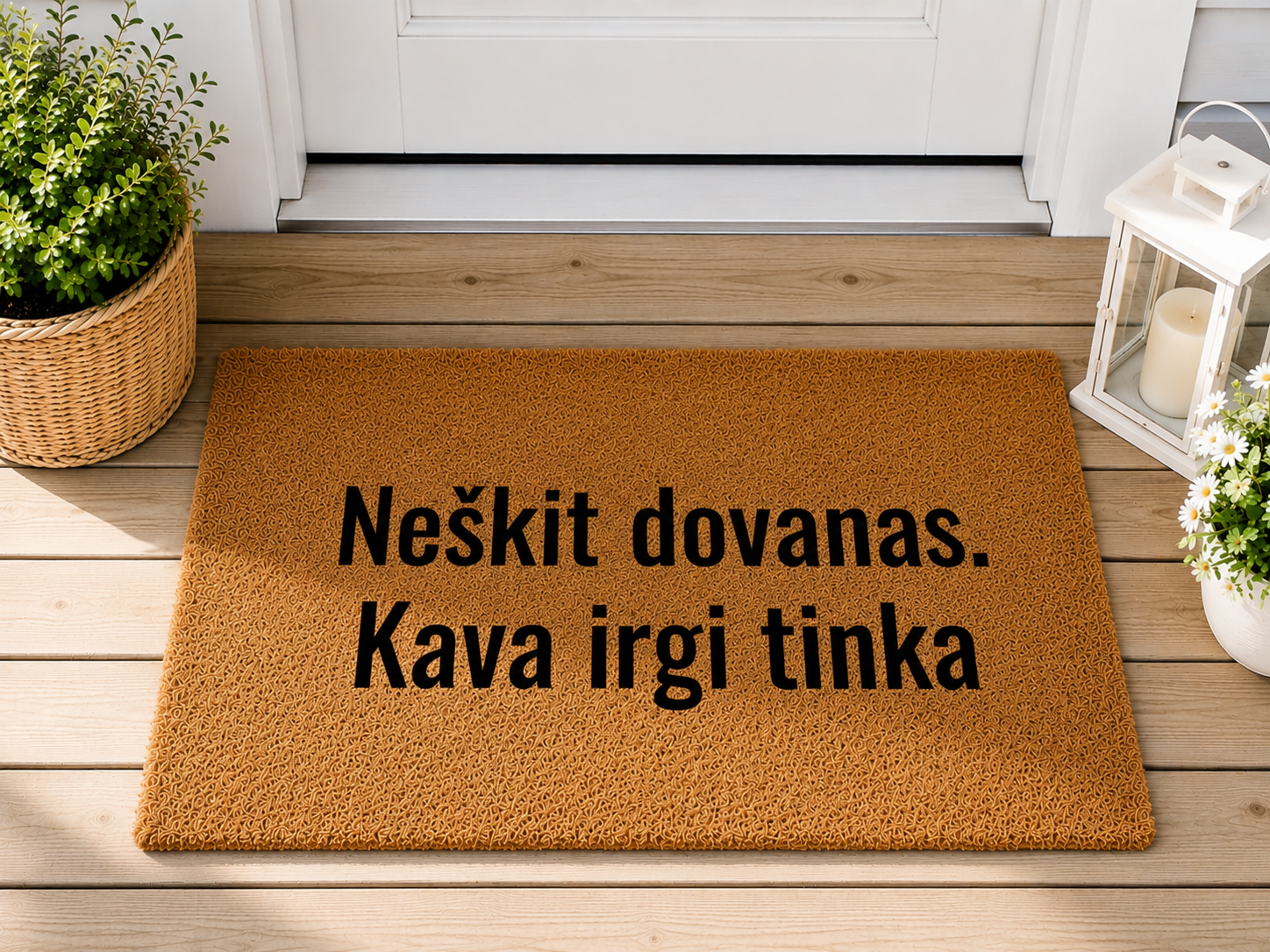 Handmade door mat "Bring presents. Coffee is also fine"