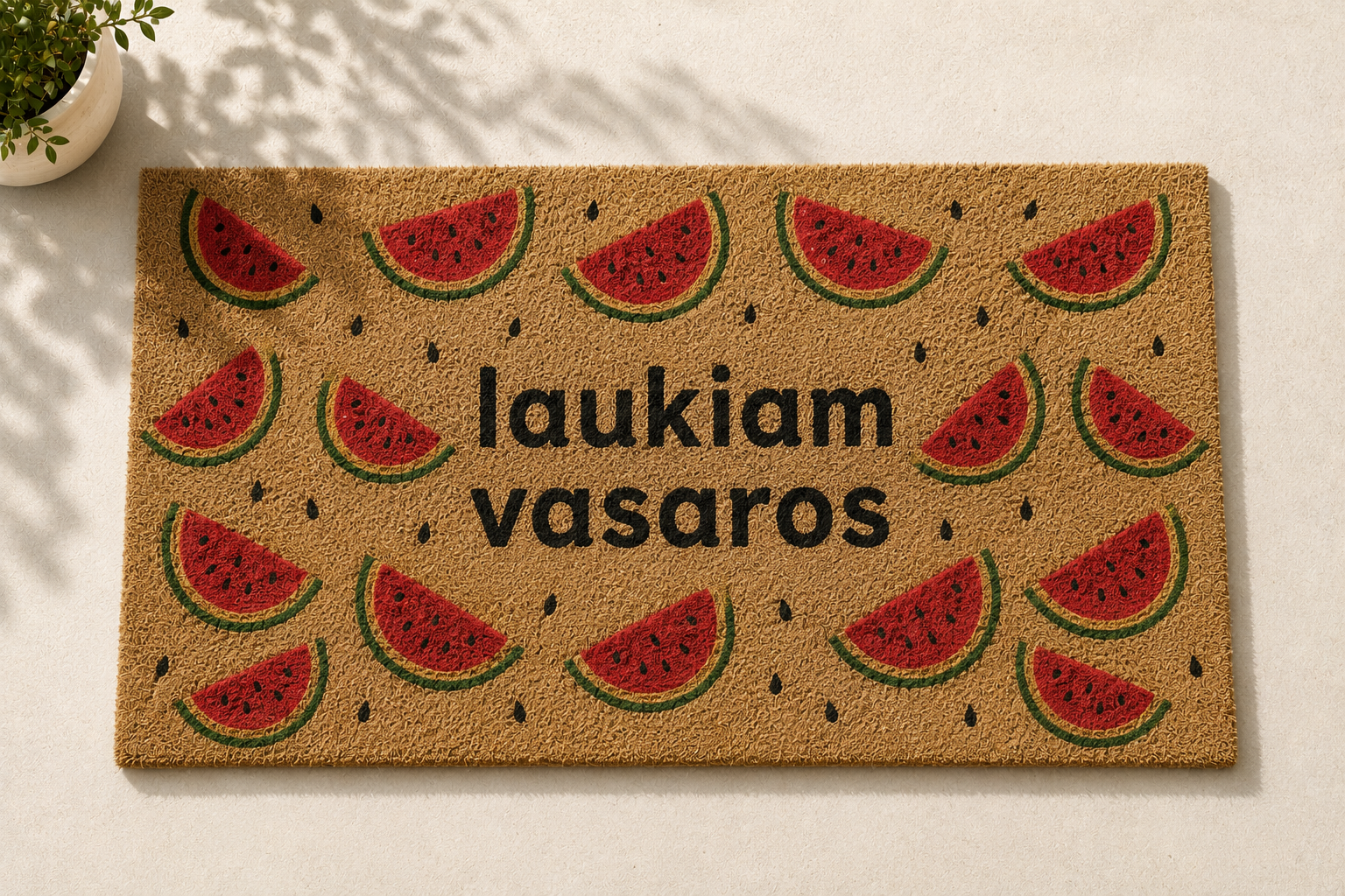 Rankų darbo durų kilimėlis Laukiam Vasaros
