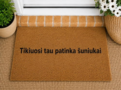 Rankų darbo durų kilimėlis: Nebijok Šuns